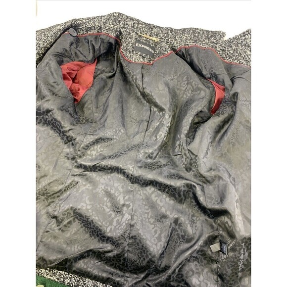 BOGO Express Wool Blend Pea Coat Black White Button Jacket Collared Short Small - Picture 8 of 11